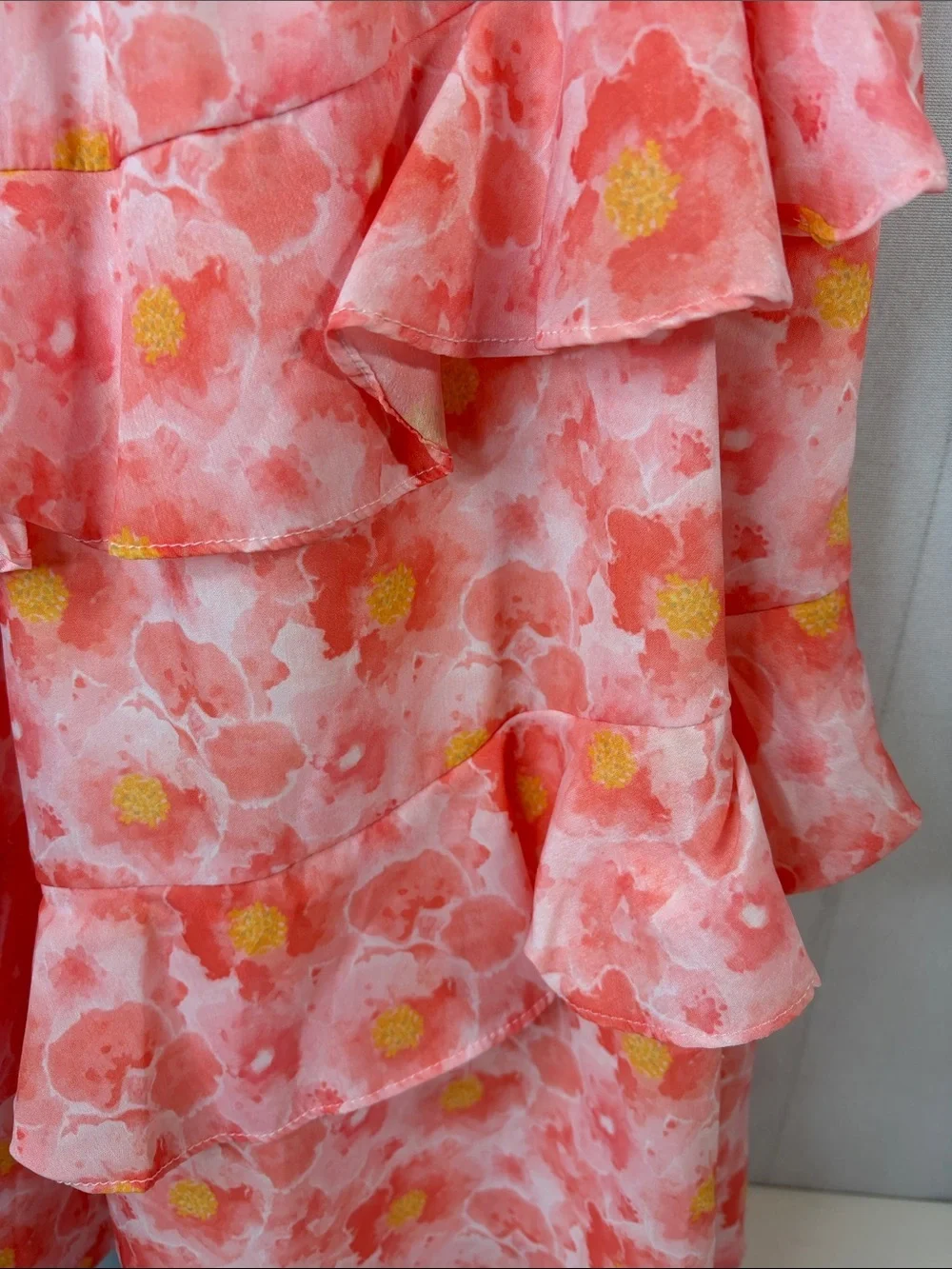 Grace Karin Coral Pink & Yellow Floral Ruffle Summer Dress Girls 8 NWOT